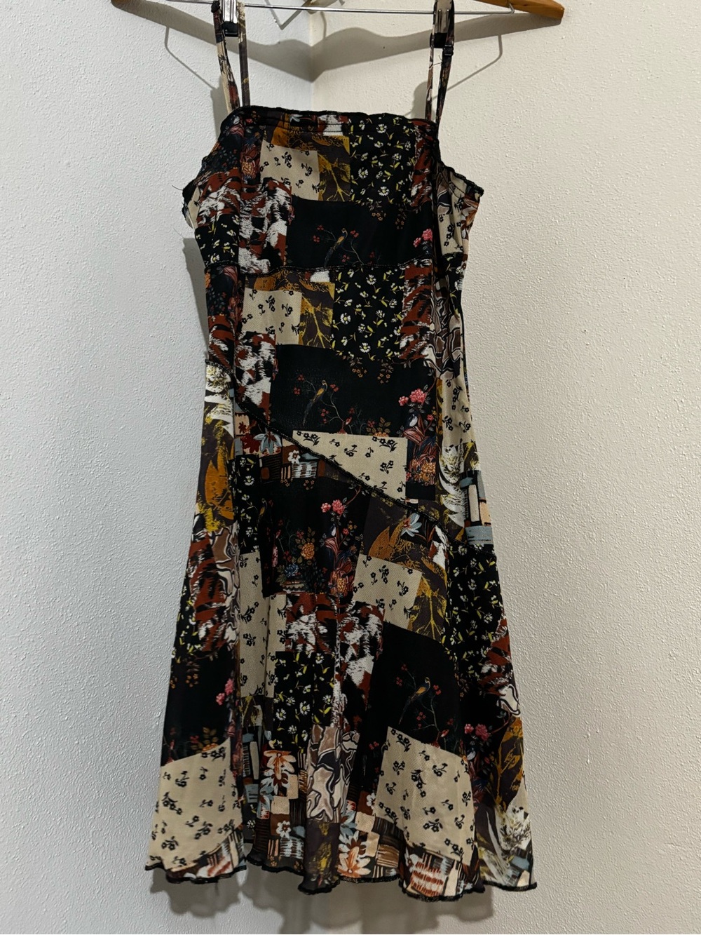 5x$20SHEIN Black & Cream Floral Patchwork Spaghetti-Strap Midi Dress